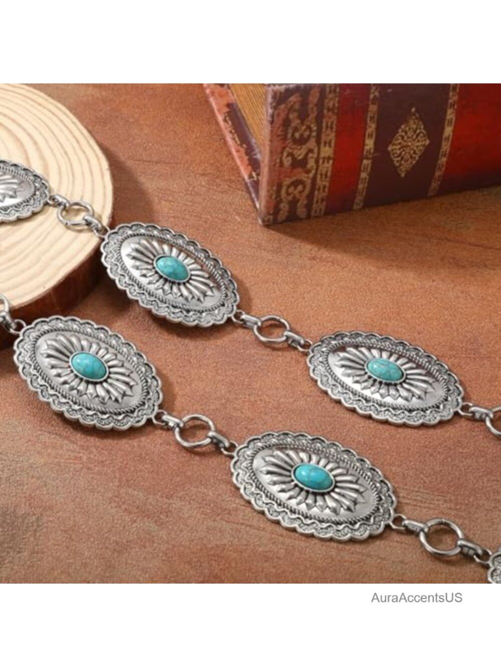 Boho Western Cowgirl Waist Chain Belt Metal Concho Adjustable - Picture 2 of 6